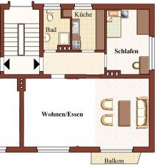 Grundriss Helle 2 Zimmerwohnung mit Balkonaustritt im Bielefelder Osten