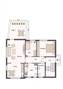 Grundriss 1.OG Gepflegtes 3-Familienhaus in Stedefreund (HF) angrenzend an Bielefeld Brake
