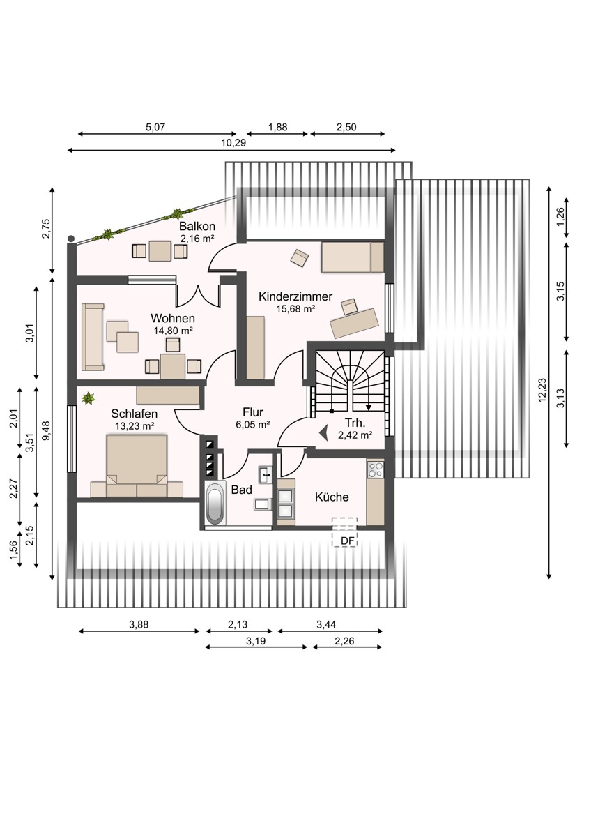 Grundriss Dachgeschosswohnung Leopoldh�he