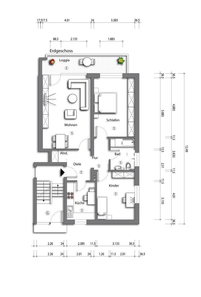 Grundriss Erdgeschosswohnung Bielefeld