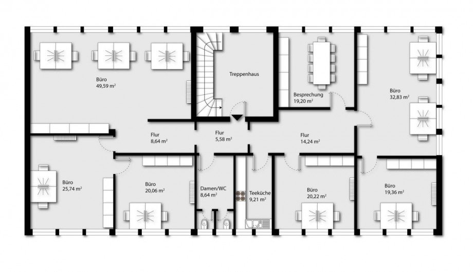 Grundriss OG B�rohaus Bielefeld