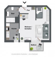 Grundriss Charmantes City-Appartement, TG-Stellplatz, 1.OG mit S�dbalkon am Nordpark/Meierteich - Bezugsfrei!
