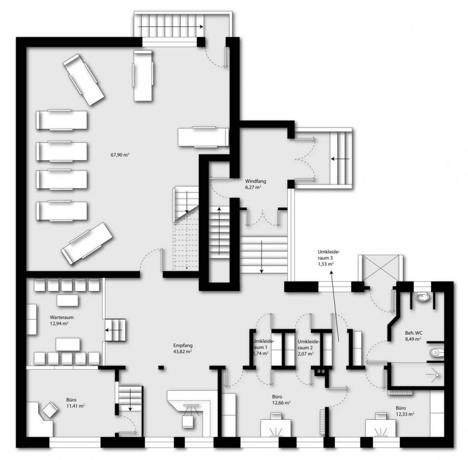 Grundriss EG farbig Praxis Bielefeld