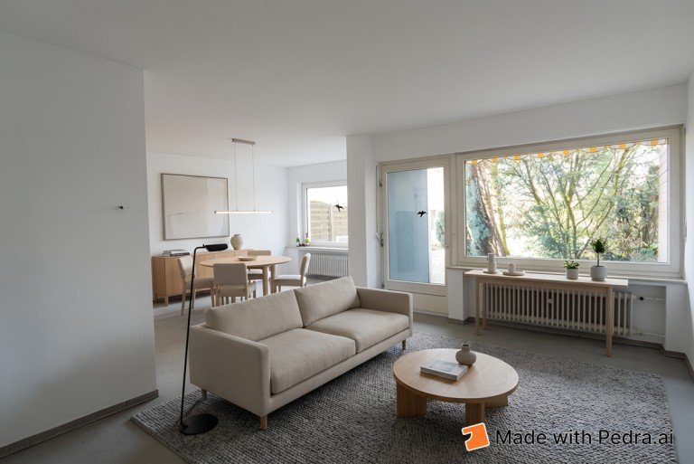 KI- generiert! Wohnzimmer mit Terrassenzugang Bielefeld / Babenhausen Reihenhaus �rmel hoch in Bielefeld-Babenhausen - Haus mit Top-Aufteilung, g�nstiger Erbpacht und Garage!