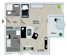 Grundriss Singleappartement mit Balkon Bj. 2000  - N�he Brackwede Kirche