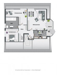 Grundriss aufbereitet G�tersloh - Friedrichsdorf! Helle DG Wohnung mit Einbauk�che in ruhiger Wohnsiedlung