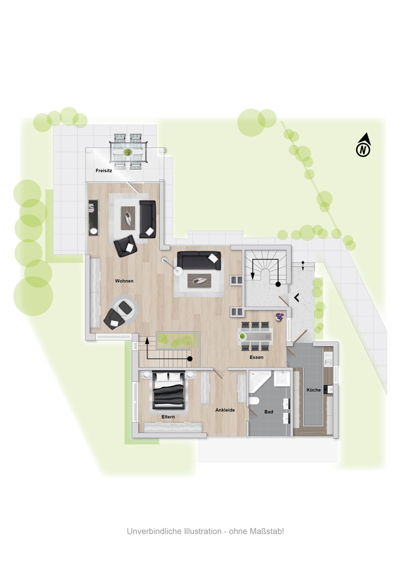 Grundriss EG - WE1 Zweifamilienhaus Bielefeld / Gadderbaum