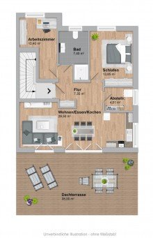 Grundriss Ruhig, gr�n, stadtnah: Hochwertiger Erstbezug mit Dachterrasse im Bielefelder Westen