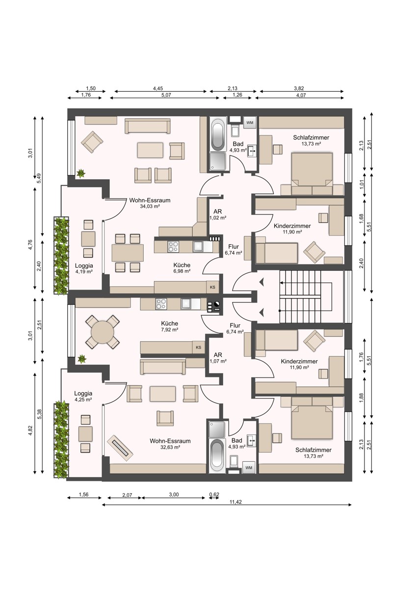 Grundriss EG Mehrfamilienhaus Bielefeld