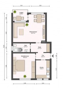 Grundriss Helle 2-Zimmerwohnung mit Balkon in ruhiger Lage von BI-Stieghorst