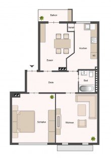 Grundriss Wohnen im Hufeisen-Carree der Bielefelder Altstadt! 3-Zimmerwohnung mit Balkon