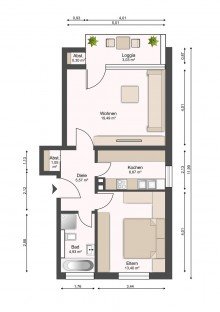 Grundriss 2-Zimmerwohnung mit Balkon und Garage in Halle Westfl.