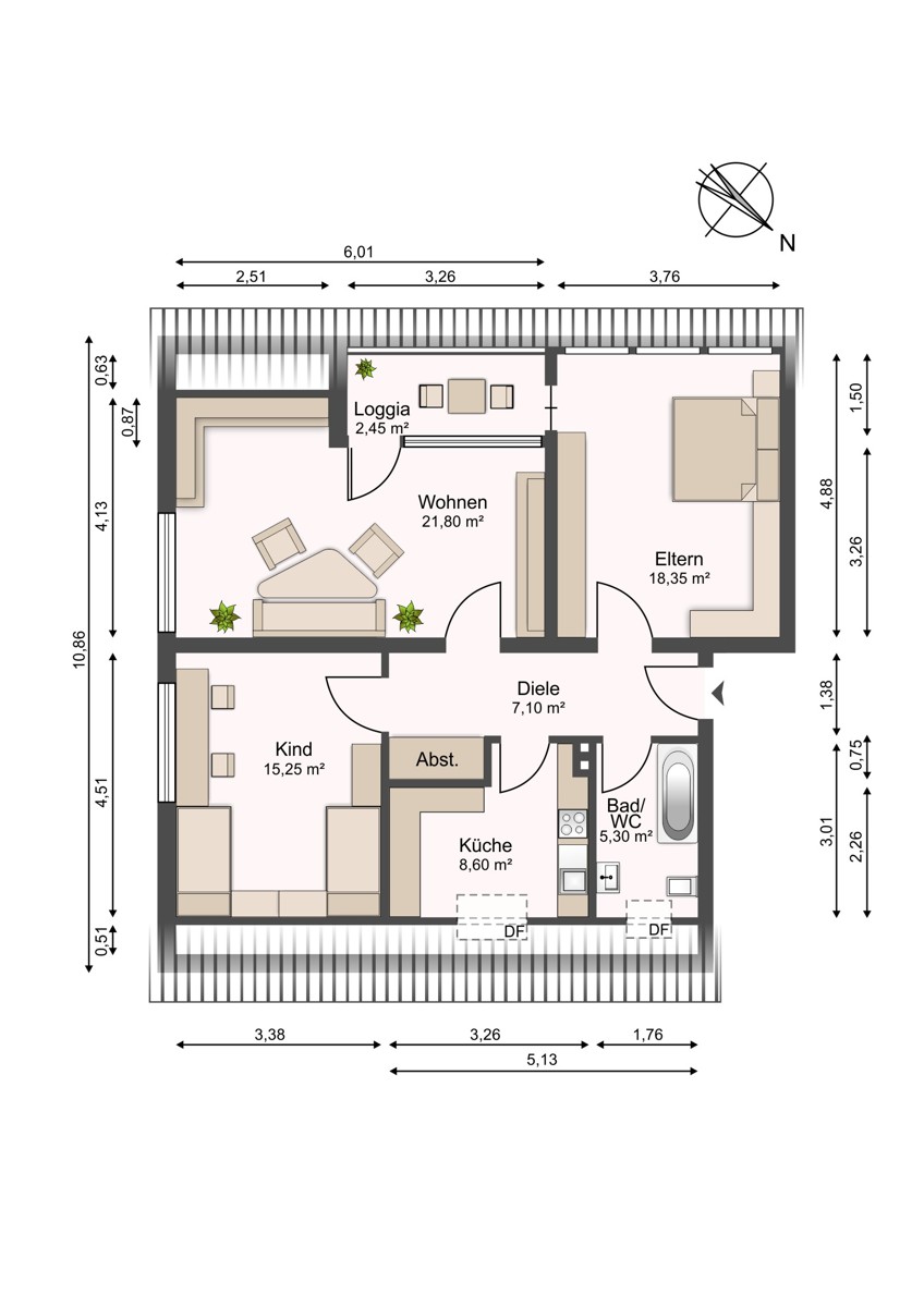 Grundriss Dachgeschosswohnung Bielefeld