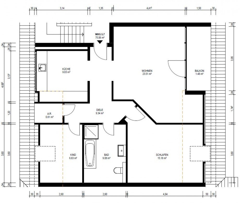 Grundriss Dachgeschosswohnung Bielefeld