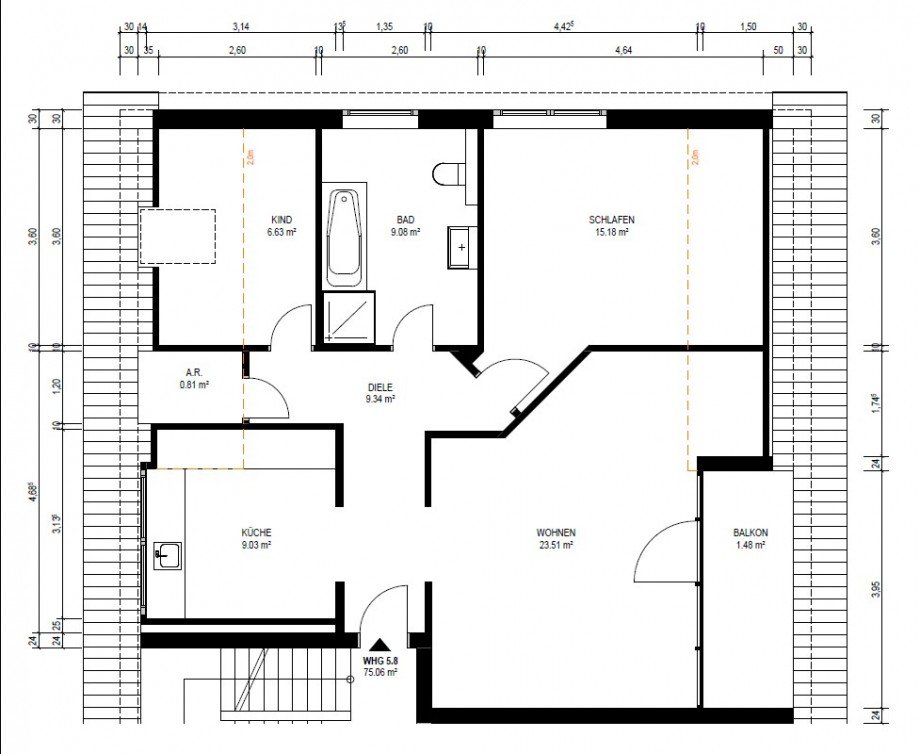 Grundriss Dachgeschosswohnung Bielefeld